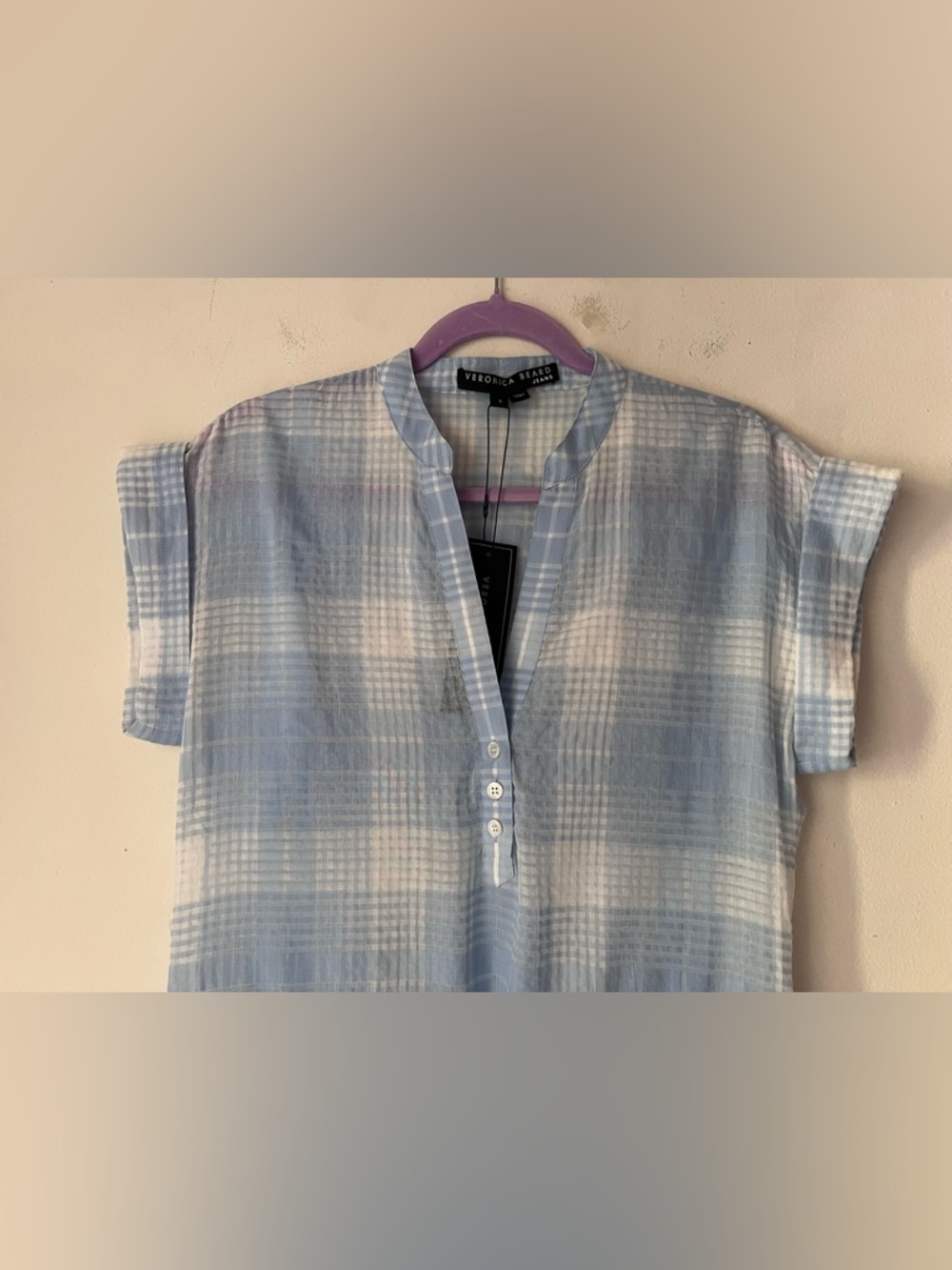NWT Veronica Beard Hanne Sky White Mini Plaid Shirt Dress Size Small - Picture 12 of 14